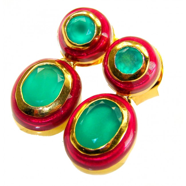 Countless Blessings Genuine 6.5 carat Authentic Emerald enamel 18K Gold over .925 Sterling Silver handcrafted earrings - photo 5
