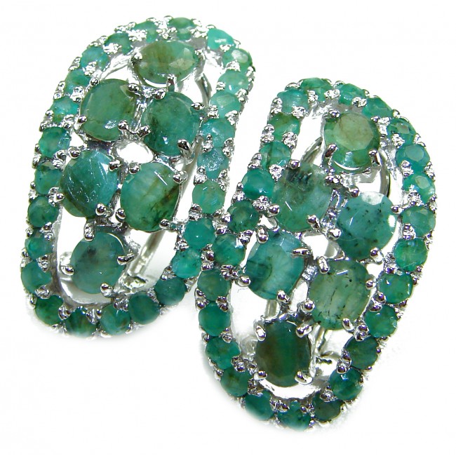Born to Glam authentic 18.7 carat Colombian Emerald .925 Sterling Silver handcrafted Statement earrings - photo 2