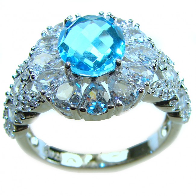 Pacifica 5.8 carat Swiss Blue Topaz .925 Sterling Silver handcrafted Large ring size 8 - photo 3