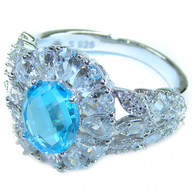 Pacifica 5.8 carat Swiss Blue Topaz .925 Sterling Silver handcrafted Large ring size 8 - photo 2