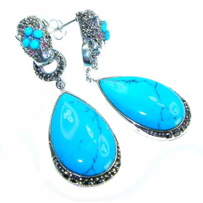 Large - Great authentic Sleeping Beauty Turquoise .925 Sterling Silver handcrafted STATEMENT Earrings