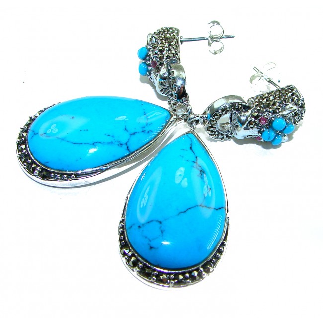 Large - Great authentic Sleeping Beauty Turquoise .925 Sterling Silver handcrafted STATEMENT Earrings