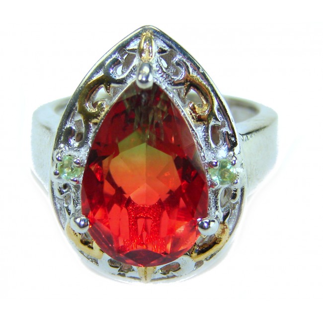 14.8 carat Brazilian Tourmaline 2 tones .925 Sterling Silver Perfectly handcrafted Ring s. 7