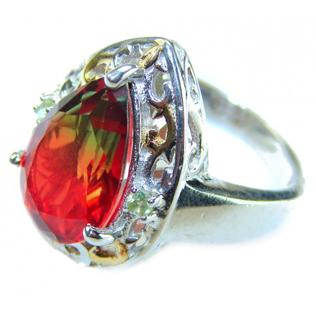 14.8 carat Brazilian Tourmaline 2 tones .925 Sterling Silver Perfectly handcrafted Ring s. 7