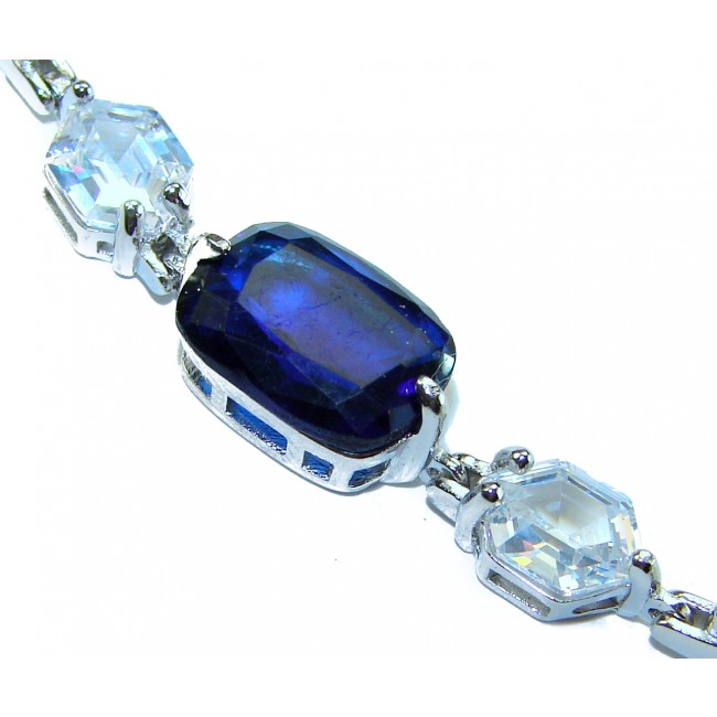 Tiffany 8.2 carat authentic Sapphire .925 Sterling Silver handcrafted Statement Bracelet - Close-up of Sapphire and Sterling Silver bracelet stones