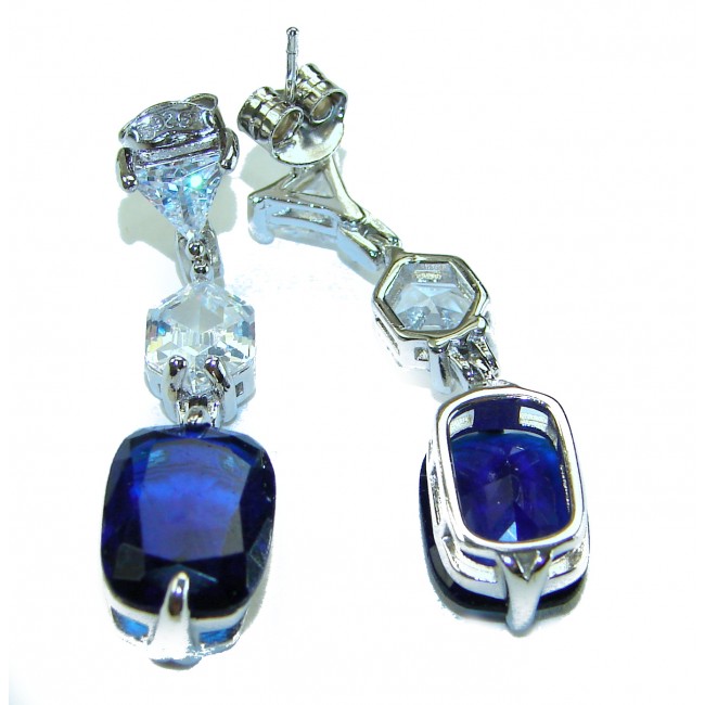 Blue Royalty 14.2 carat Sapphire .925 Sterling Silver earrings - Close-up of Blue Royalty Sapphire Sterling Silver earrings.