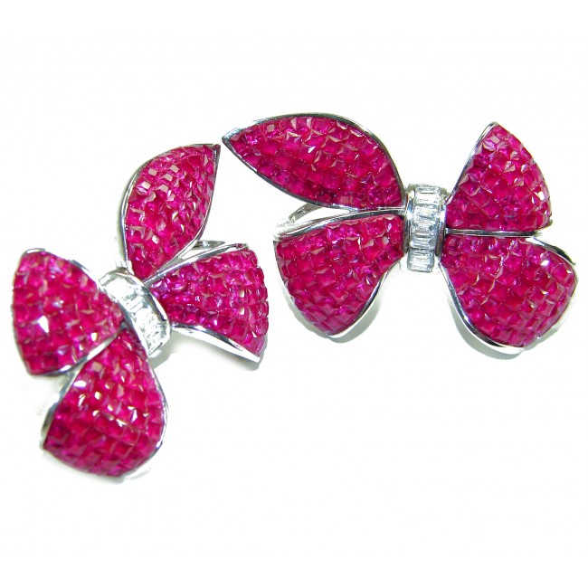 Magnificent Jewel - Bow - mystery setting 25.5 carat Ruby .925 Sterling Silver handcrafted incredible earrings