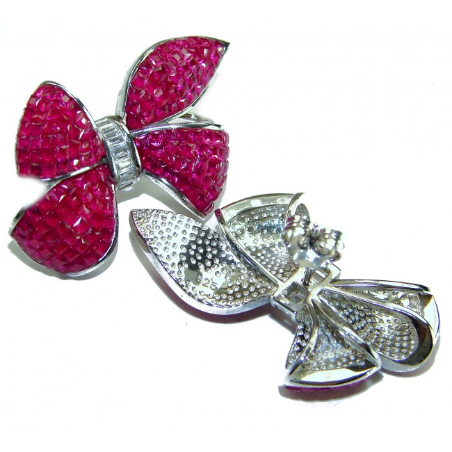 Magnificent Jewel - Bow - mystery setting 25.5 carat Ruby .925 Sterling Silver handcrafted incredible earrings
