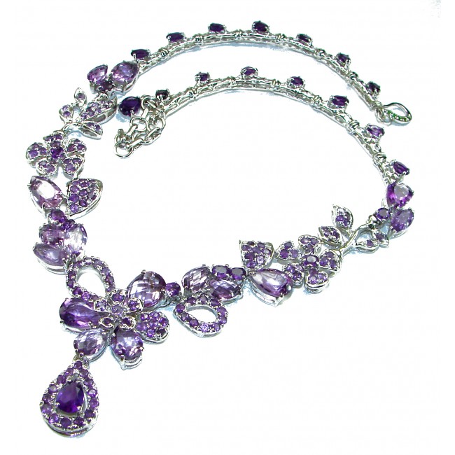 Dolce Vita - Precious Natural 266.5 carat Amethyst from Uruguay Rhodium over .925 Sterling Silver handcrafted Necklace