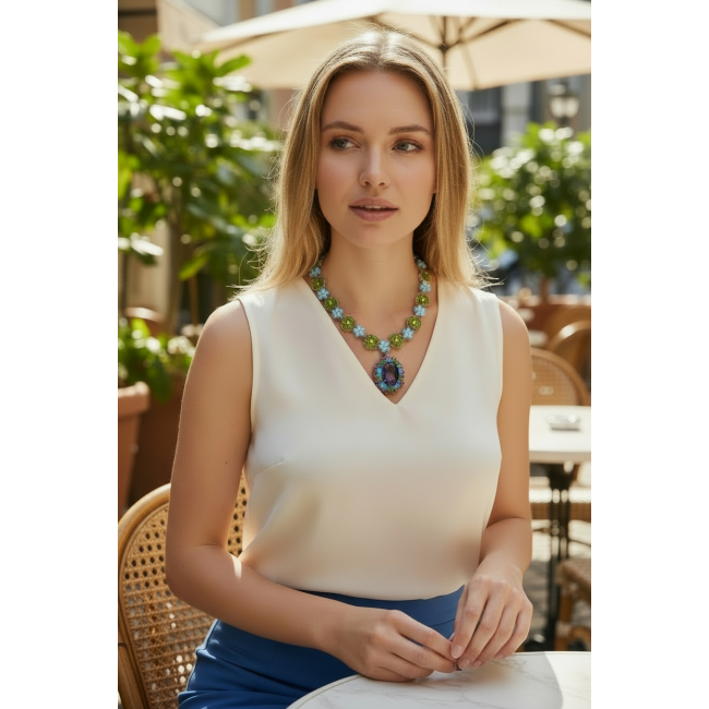 Giovanna - Luxurious natural 202.5 carat AUTHENTIC Multi - Gem .925 Sterling Silver handmade Statement necklace