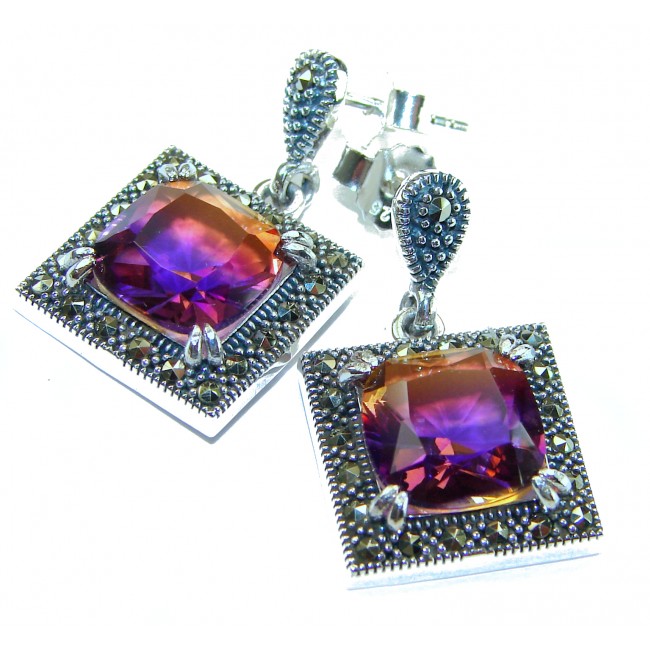 Emma 9.5 carat Ametrine Marcasite .925 Sterling Silver HANDCRAFTED Earrings