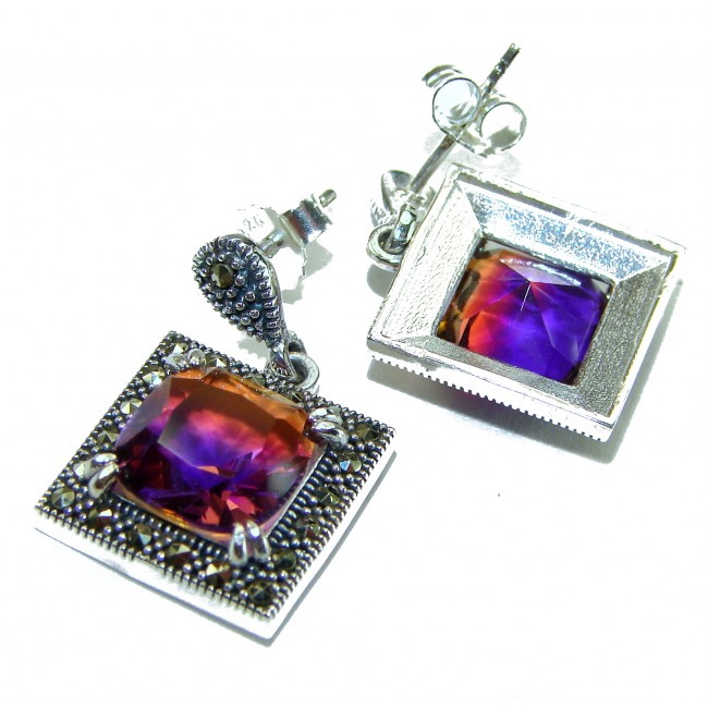 Emma 9.5 carat Ametrine Marcasite .925 Sterling Silver HANDCRAFTED Earrings