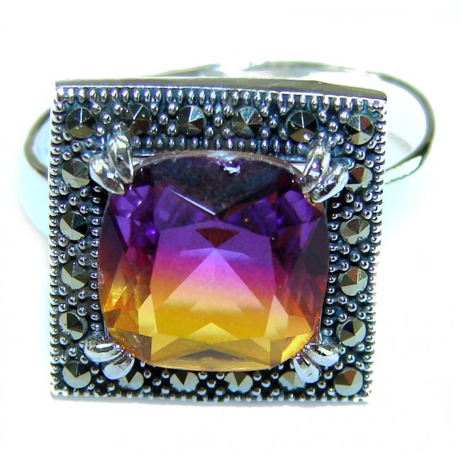 7.5 carat Ametrine Marcasite .925 Sterling Silver HANDCRAFTED Ring s. 8
