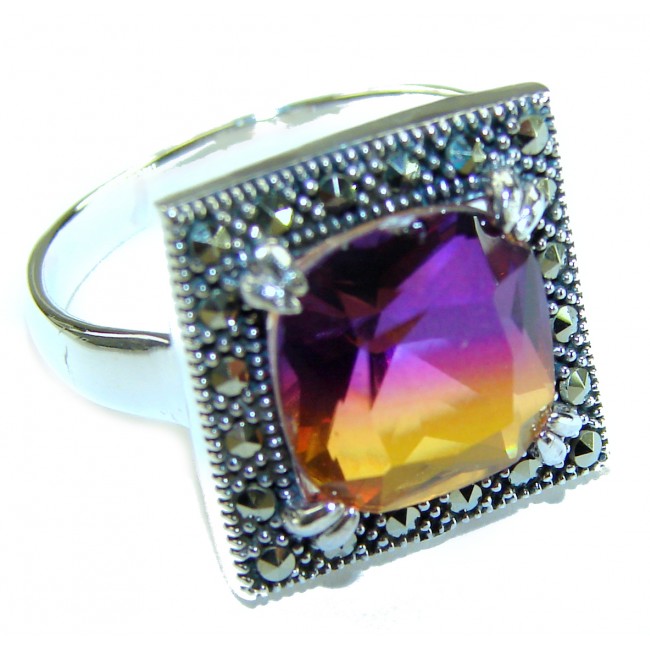 7.5 carat Ametrine Marcasite .925 Sterling Silver HANDCRAFTED Ring s. 8