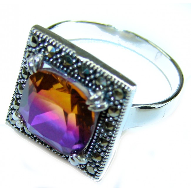 7.5 carat Ametrine Marcasite .925 Sterling Silver HANDCRAFTED Ring s. 8