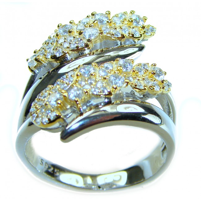 Allure Natural 8.2 carat White Topaz 2 tones .925 Sterling Silver handcrafted Ring s. 8 1/4