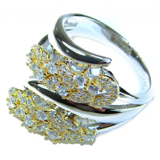 Allure Natural 8.2 carat White Topaz 2 tones .925 Sterling Silver handcrafted Ring s. 8 1/4