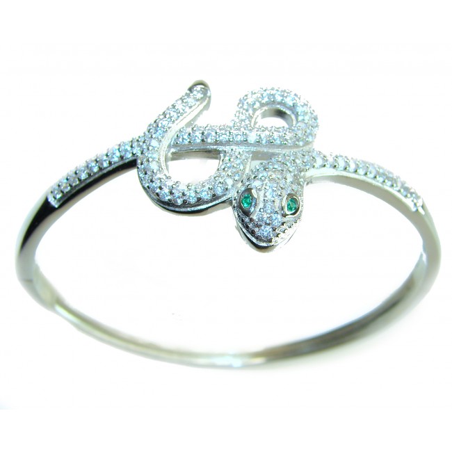 Precious Boa Snake Genuine 8.9 carat Emerald White Topaz .925 Sterling Silver handcrafted Bracelet