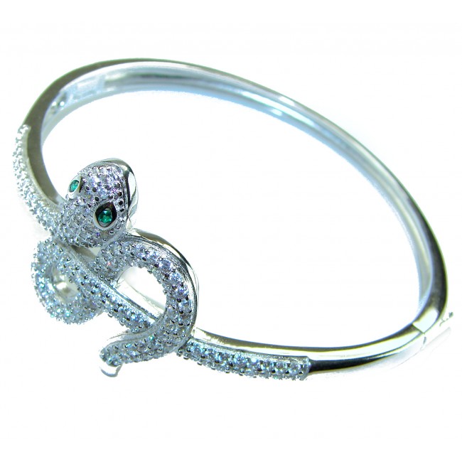 Precious Boa Snake Genuine 8.9 carat Emerald White Topaz .925 Sterling Silver handcrafted Bracelet