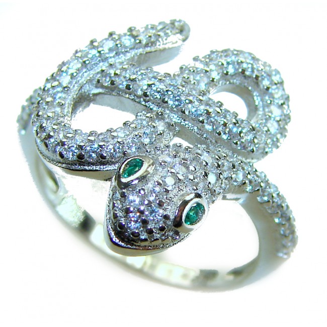 Precious Boa Snake Genuine Emerald White Topaz .925 Sterling Silver handcrafted Ring s. 7