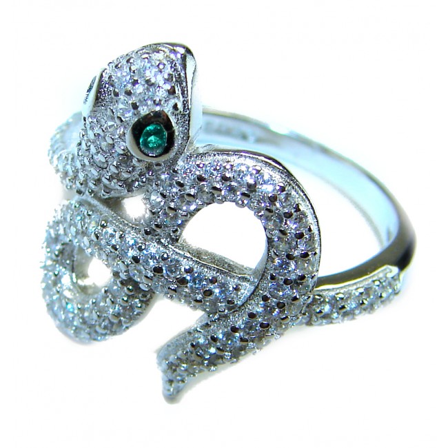 Precious Boa Snake Genuine Emerald White Topaz .925 Sterling Silver handcrafted Ring s. 7