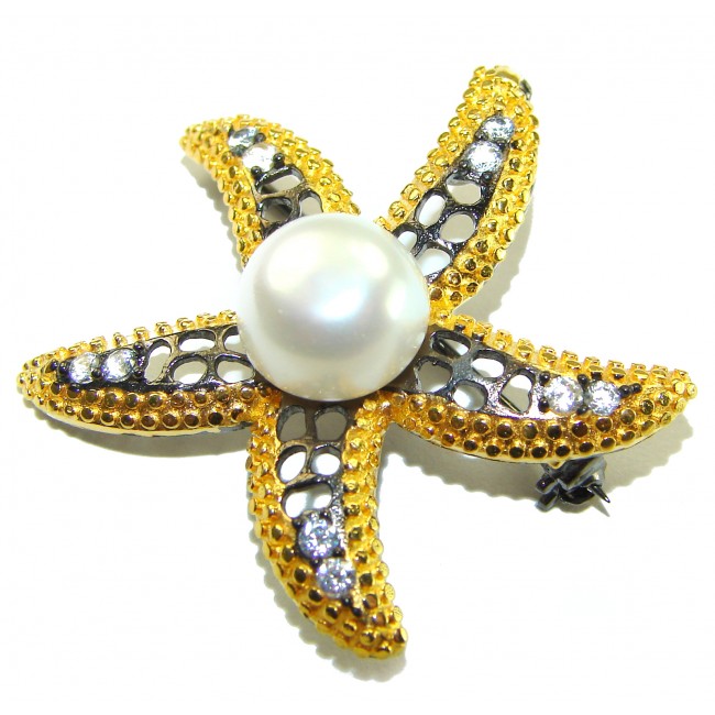 Genuine Mother of Pearl Ruby 14K Gold .925 Sterling Silver handmade Pendant Brooch