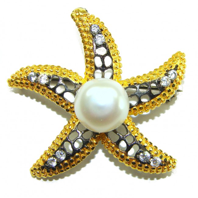 Genuine Mother of Pearl Ruby 14K Gold .925 Sterling Silver handmade Pendant Brooch