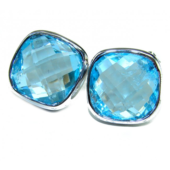 Eau Pure cushion cut 12.5 carat Swiss Blue Topaz .925 Sterling Silver Handcrafted Earrings - photo 3
