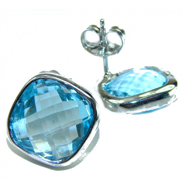 Eau Pure cushion cut 12.5 carat Swiss Blue Topaz .925 Sterling Silver Handcrafted Earrings - photo 1