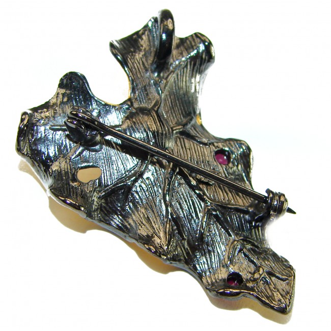 Genuine Mother of Pearl Ruby 14K Gold .925 Sterling Silver handmade Pendant Brooch