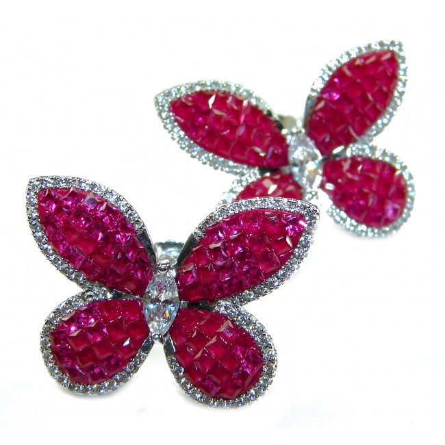 Real Beauty natural 22.5 CARAT Ruby Butterflies .925 Sterling Silver Large handcrafted earrings