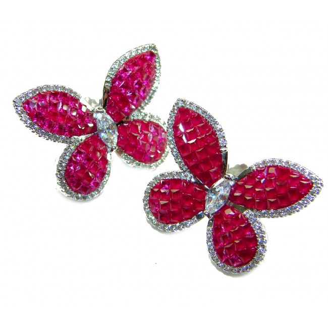 Real Beauty natural 22.5 CARAT Ruby Butterflies .925 Sterling Silver Large handcrafted earrings