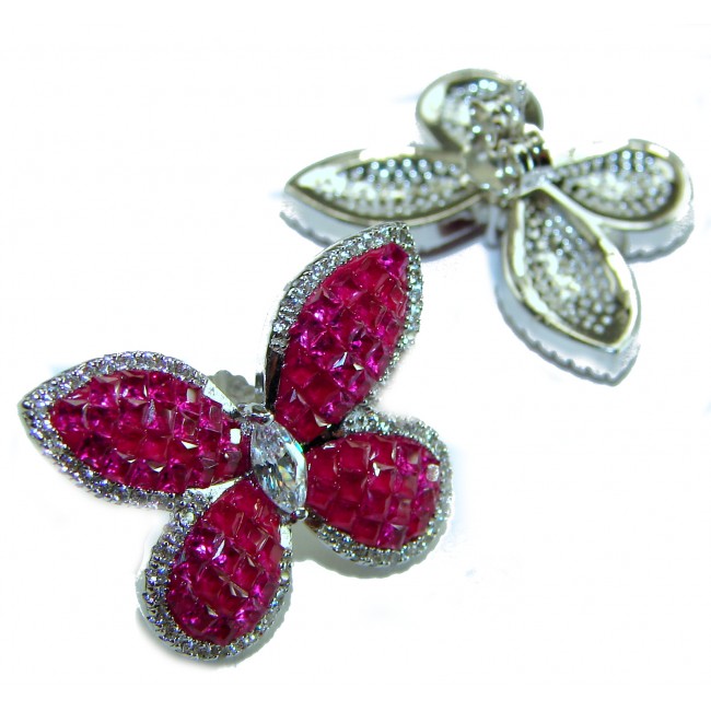 Real Beauty natural 22.5 CARAT Ruby Butterflies .925 Sterling Silver Large handcrafted earrings