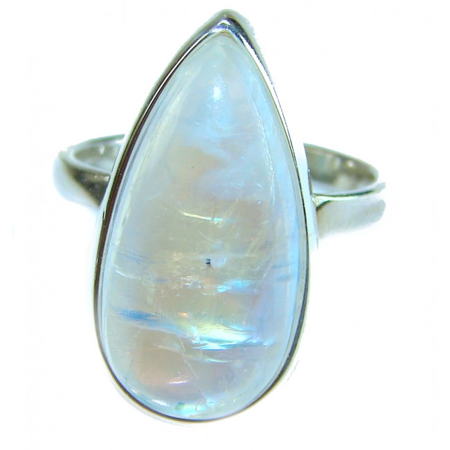 Rainbow Moonstone .925 Sterling Silver handmade ring s. 8 adjustable