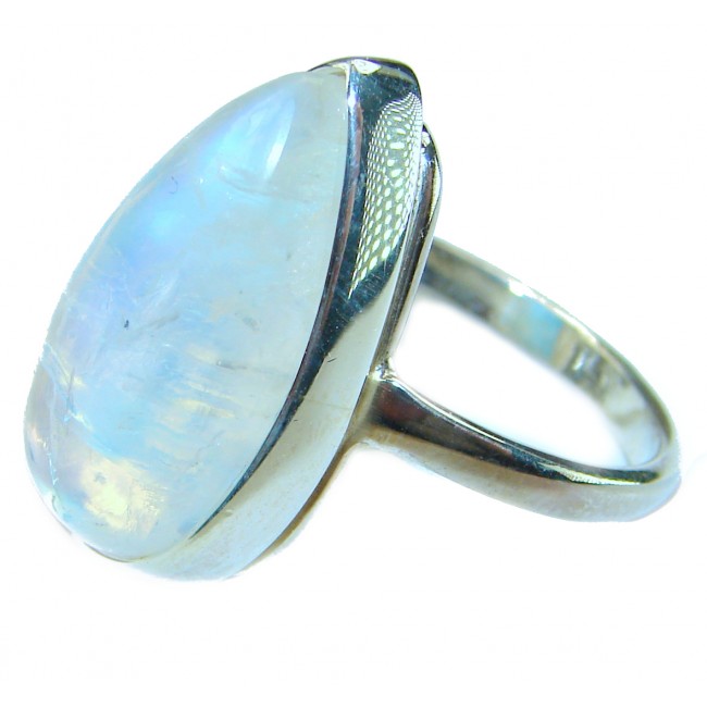 Rainbow Moonstone .925 Sterling Silver handmade ring s. 8 adjustable