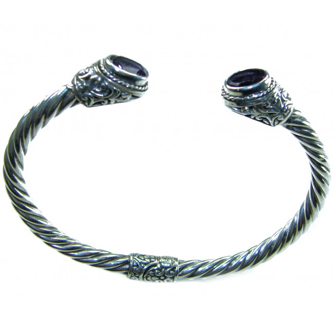 Heavy and Solid authentic 10.2 carat Amethyst .925 Sterling Silver handcrafted hinged cuff bracelet
