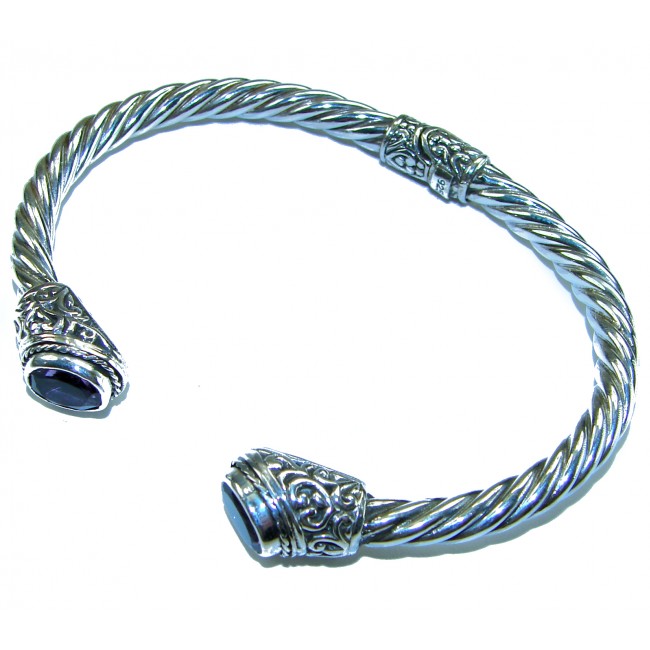 Heavy and Solid authentic 10.2 carat Amethyst .925 Sterling Silver handcrafted hinged cuff bracelet