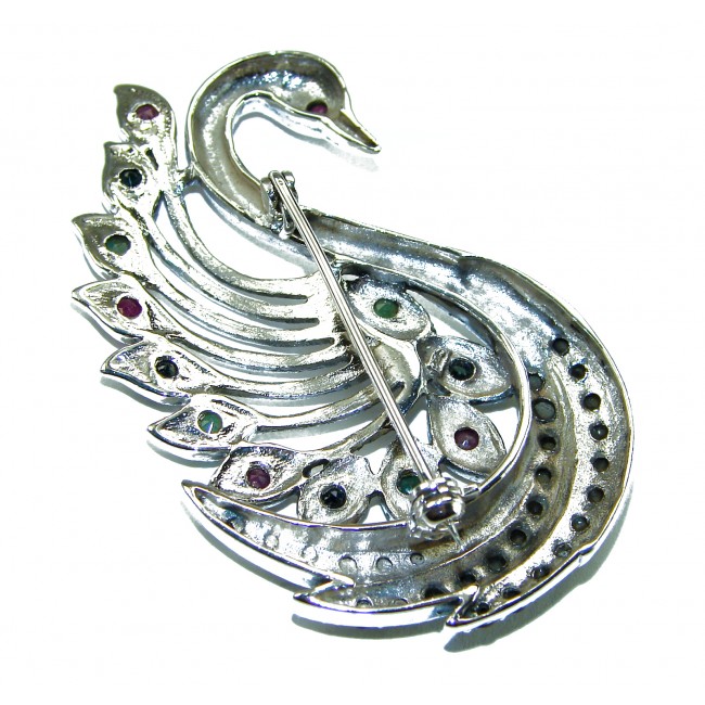 Perfect Swan Ruby 18K Gold over .925 Sterling Silver handmade Pendant Brooch
