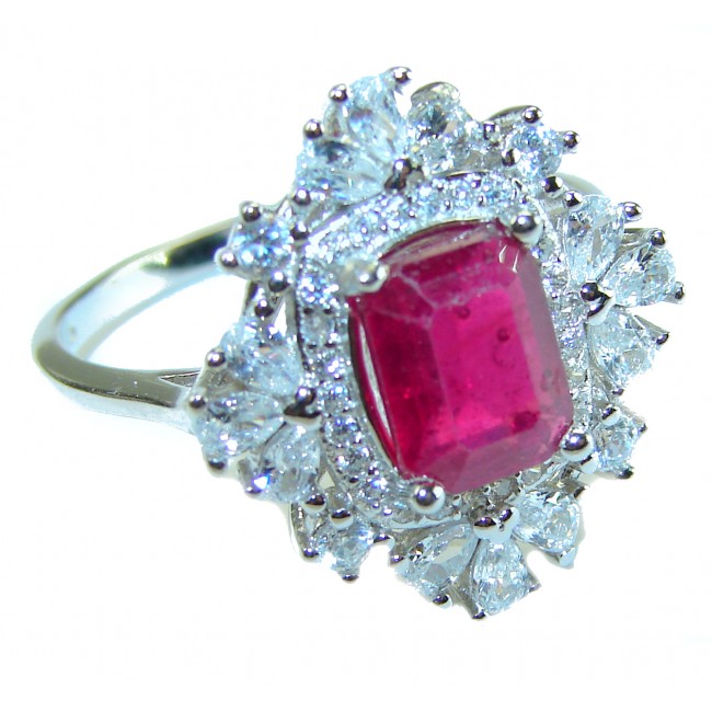 Natural 5.5 carat Ruby .925 Sterling Silver handmade Statement Ring size 8 1/2
