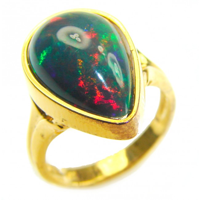 A COSMIC POWER Genuine 14.2 carat Black Opal 18K Gold over .925 Sterling Silver handmade Ring size 7 1/2