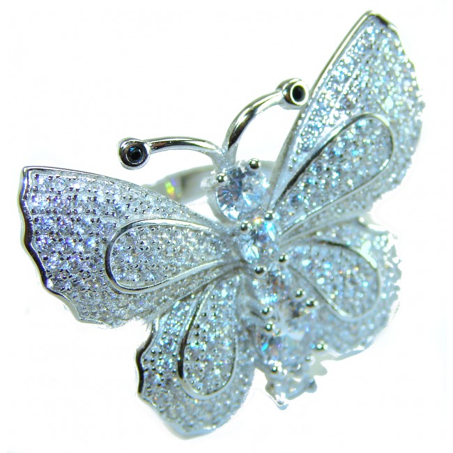 Born to Glam - White Butterfly - authentic 11.5 carat White Topaz RHODIUM OVER .925 Silver handcrafted Ring s. 6 - photo 3