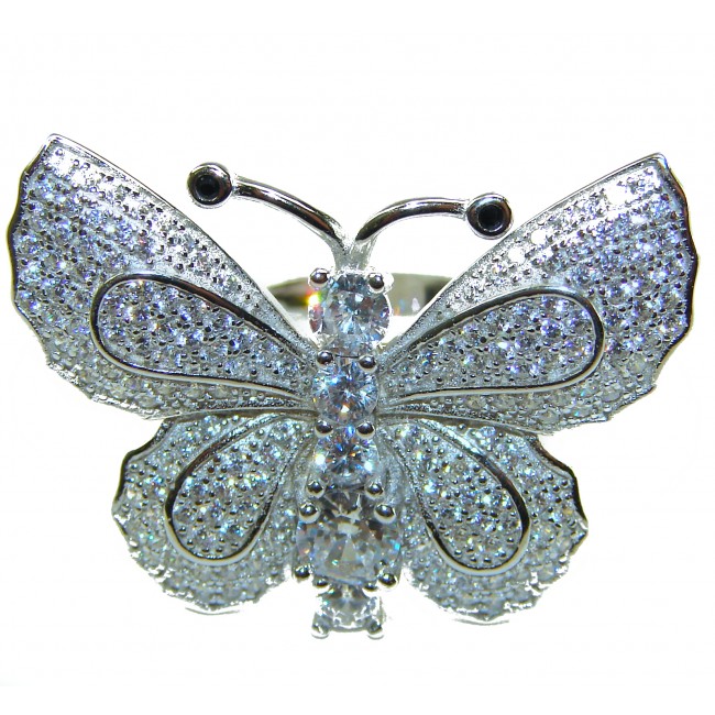 Born to Glam - White Butterfly - authentic 11.5 carat White Topaz RHODIUM OVER .925 Silver handcrafted Ring s. 6 - photo 2