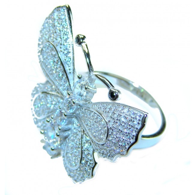 Born to Glam - White Butterfly - authentic 11.5 carat White Topaz RHODIUM OVER .925 Silver handcrafted Ring s. 6 - photo 1