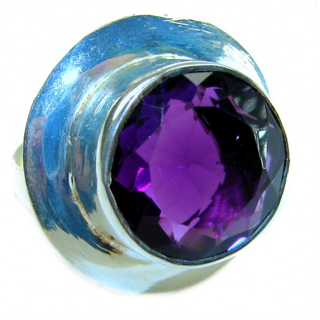 Purple Full Moon 15.2 carat Amethyst 14K Gold over .925 Sterling Silver Handcrafted Large Ring size 6 1/2