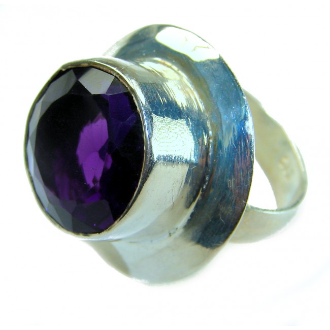 Purple Full Moon 15.2 carat Amethyst 14K Gold over .925 Sterling Silver Handcrafted Large Ring size 6 1/2