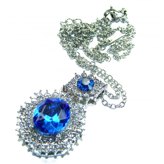 Blue Drop - Vintage style - 8.5 carat authentic Swiss Blue Topaz .925 Sterling Silver handcrafted necklace - photo 3