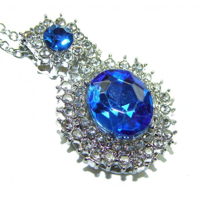 Blue Drop - Vintage style - 8.5 carat authentic Swiss Blue Topaz .925 Sterling Silver handcrafted necklace - photo 2