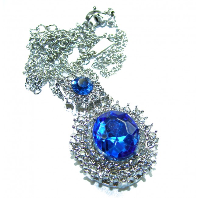 Blue Drop - Vintage style - 8.5 carat authentic Swiss Blue Topaz .925 Sterling Silver handcrafted necklace - photo 1