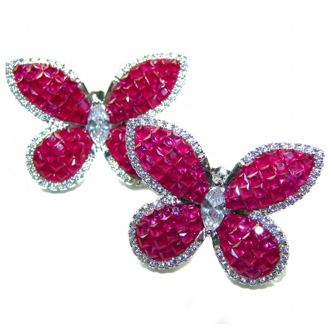 Real Beauty natural 22.5 CARAT Ruby Butterflies .925 Sterling Silver Large handcrafted earrings