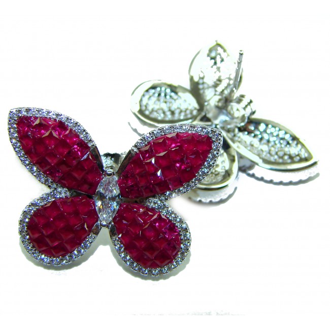 Real Beauty natural 22.5 CARAT Ruby Butterflies .925 Sterling Silver Large handcrafted earrings